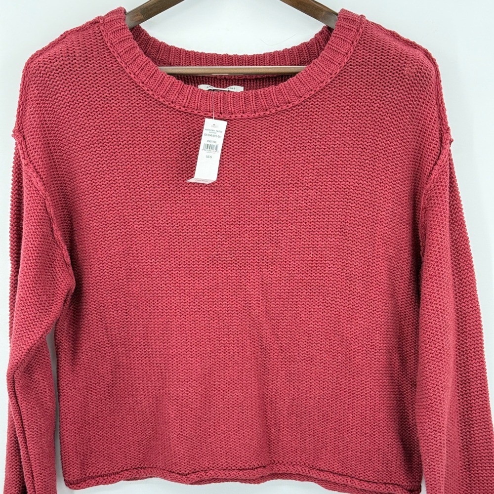 American Eagle Outfitters Women's Size S Red Knit Cropped Sweater 100%‎ Cotton